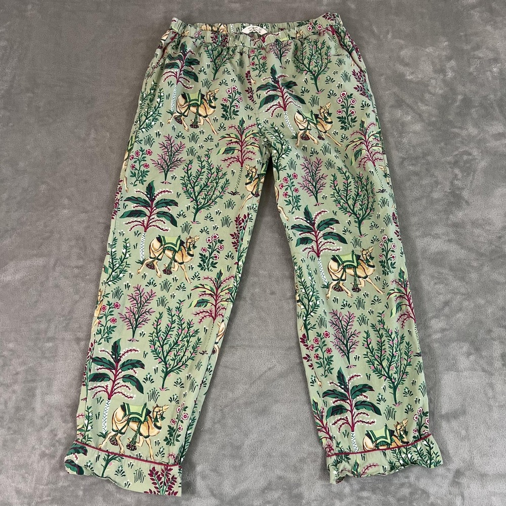Printfresh Pajama Set Womens Medium Green Camels Courtyard Print Cotton PJs - Picture 4 of 7